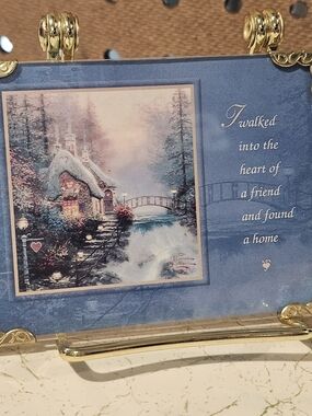 Thomas Kinkade Blue Framed Cottage Scene Plaque